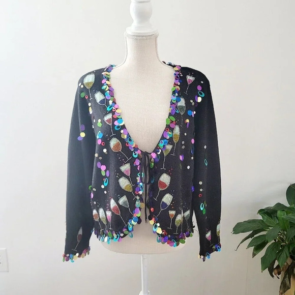Design Options Phillip Jane Gordon Party Cocktail Sequin Cardigan Ugly Sweater L - Picture 1 of 15